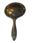Vintage Hand Held Mirror Round Vanity Silver Plate Heavy Floral Scroll Ornate 9 