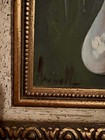 Vintage Original Still Life Floral Oil On Wood Painting Ornate Gold Frame Signed