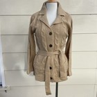 Vintage 70s Unworn Size L  Chunky Knit Cardigan Jacket Beige Belt Pockets Granny
