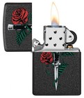Zippo 49778   Rose   Dagger Design  Black Crackle Finish Lighter  New