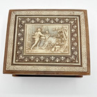 Vintage Incolay Stone Jewelry Trinket Box Relief Victorian Hinged Rectangle