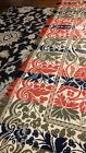 Antique Early Primitive Handmade Blue Red Green Floral Textile Coverlet 86 
