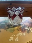 Vintage Ruby Red Cut-to-clear Crystal Vase Sawtooth Crown Rim