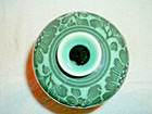 Nice Antique Chinese Dark Green Raised Floral Design On Green Porcelain Vase 