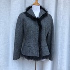 1980s Sophie Sitbon Paris Gray Wool Blend Jacket  Blazer Ostrich Feather Trim