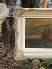 Antique Oil Painting O c Maritime Scene W sailing Vessels Signed S b m Framed