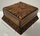 Vintage Ornate Carved Wooden Box Jewellery Trinket Antique Stepped Wood Chest