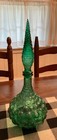 Vintage Glass Hobnail Mcm Italy  Squat Decanter Genie Bottle With Stopper Green