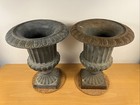 Antique Cast Iron Pair Of Campana Garden Urns  Vintage Architectural Antiques