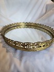 Vintage Brass Gold Ormolu Filigree Ornate Oval Mirror Vanity Perfume Tray 17x13