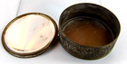 Vintage Pncw Brass Powder Box With Mirrored Lid Repousse Courting Couple