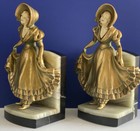 Pair Of Antique French Deco Classical Female Marble Portrait Bookends Statues