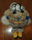 Pair Of Vtg Inuit Eskimo Doll  Real Fur  Leather Handmade Painted Face Clay Face