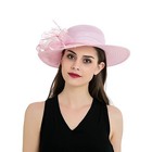 Womens Wide Brim Floral Feather Ribbon Kentucky Derby Church Dress Sun Hat 