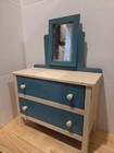 Vintage 1930s Jc Penney Mary Lu Wood Toy Dresser Blue   White Paint 17 x12 