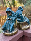 Antique Art Deco Bookends C 1920 Reading Monk   Friar  Armor Bronze Co 