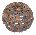 Antique vintage Chinese Boxwood Carving With Dragons And Jade Stones - 11 5  Dia