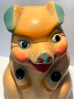 Vintage Lucky Pig Chalkware Figure Money Bag Logo Large Pig Statue