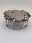 Antique Sterling Silver Lid Cut Glass Vanity Powder Jar Art Nouveau 4371