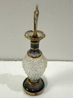 Vintage Miniature Perfume Bottle Ornate Hand Blown Glass Blue   Gold Tongue Cap
