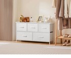 5 Drawer Chest Organizer With Fabric Bins  Tall Steel Frame Dresser White