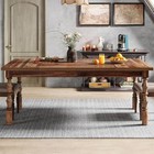  62    Farmhouse Dining Table For 4-6 People  Large Rectangle Kitchen Walnut