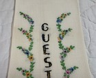 Vintage Kitchen Dish Or Tea Towel  Cotton  Flower Embroidery  Guest  White Multi