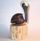Old Pelican Hand Crafted Wood Art Sculpture Statue Figurine Vintage Antique Vg