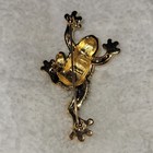 Vintage  monet  Signed Frog Rhinestone Brooch Pin Green   Clear  Gold Tone 