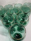 Vintage Set Of 10 Libbey Teardrop Juniper Green W  Gold Trim Glass Wine Goblets