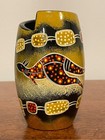 Vintage Australian Hand Painted Wood Kangaroo Vase Aboriginal Style Art 6 