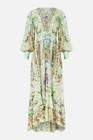Silk Printed Diamond Studded Vacation Fairy Ethnic Peach Princess Dress