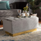 Glam Grey Velvet   Gold Leather Storage Ottoman For Chic Home Decor