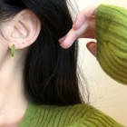 Fashion Women 925 Sterling Silver Earrings Elegant Green Line Half Moon 1558