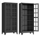 71  Black Metal Display Cabinet With Glass Doors  4 Adjustable Shelves Curio