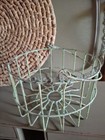 Vtg Primitive Farm Egg Potato Wire Basket Carrier W handle Green Chippy Paint 8   