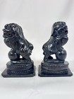Foo Fu Dogs Guardian Lion Chinese Statue Stone Carved Heavy Bookends Pair Vtg
