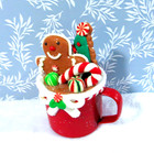 Clay Dough Gingerbread Man Cookie   Treats Red Metal Cup Christmas Ornament Nwt