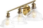 Calyna Brass Gold clear 3-light Wall Sconce  Bathroom  Vanity  Foyer
