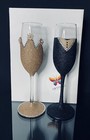     anniversary Glasses Crown Unique 2 Pc Set New   Box   Groom Bride Handwash      