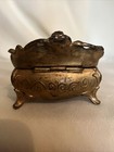 Vintage Art Nouveau Footed Bronze Gold Gilt Jewelry Trinket Box Hops Design  104