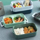 Double Layer Portable Lunch Box Fork Spoon Microwave Bento Box Set Food Storage