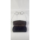 Antique Round Wire Rim Spectacles Silver Tone Cable Temple Glasses With Case