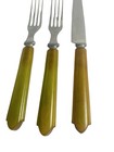 Vintage 2 Bakelite Salad Forks Green 1 Knife Butterscotch Catalin Stainless