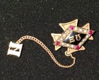 Vintage Omega Xi Fraternity 12k Gold Pin W  Genuine Ruby s   Pearls Rare Item