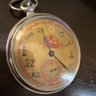 Masonic Symbols Pocket Watch Gold Dial Silver Metal Case Analog Seconds Hand