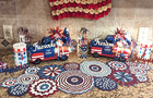 Beaded Patriotic Red White Blue Starburst Fireworks 36  Table Runner Centerpiece