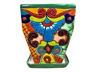 Talavera Tapered Planter W saucer Pot Mexican Pottery Folk Art Home Decor 12 