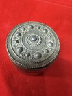 Antique C1900 European Metal Trinket Snuff Pill Box Ornate Pressed Lid