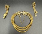 Vintage Gold Tone Multi Strand Bracelet And Dangle Clip Earrings - Great Set